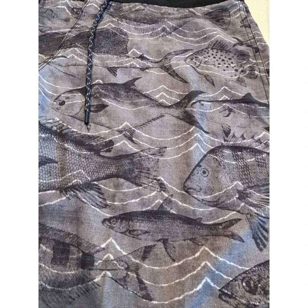 Reef Mens Fish Print Board Shorts Gray Black Performance‎ Surf Swim Trunks 36-37